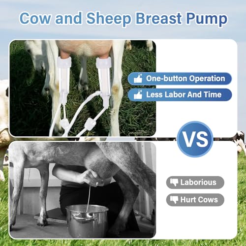 3L Upgrade Milking Machine for Goats Cows,Continuously Adjustable Suction Pulsation Vacuum Electric Milker,Portable Suction Machine W/Stainless Bucket Milk Tube Brush, Sponge Brush,Udder Protection