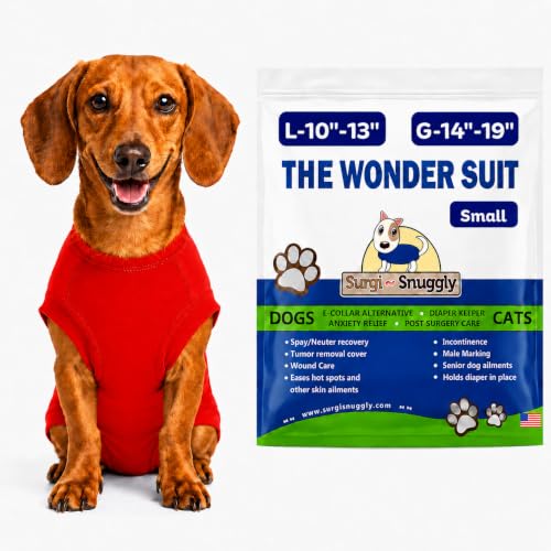 Surgi Snuggly Dog Surgery Recovery Suit, Cone Alternative, Spay/Neuter S | Dog Recovery Suit for Dogs — Veterinarian-Invented Surgical Suit & Recovery Onesie with Easy Bathroom Access After Surgery - color: Radiant Red, size: Small (L-10"-13" | G-14"-19"