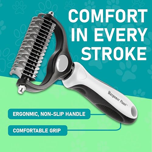 Maxpower Planet Pet Grooming Brush - Double-Sided Undercoat Rake for Dogs and Cats, Extra Wide, Reduces Shedding by 95%, White | White, Dual-Sided, Dematting, Deshedding, Detangling, Removes Dander, Trapped Dirt, Non-Slip Handle - color: White, size: Larg
