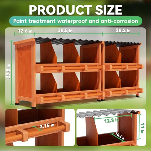 2-Tier Chicken Nesting Box, 10 Compartment Wooden Nesting Box for Chickens with Waterproof Roof, Non-Slip Stable Base, Heavy Duty Chicken Laying Boxes for Hens, Duck, Poultry, Bird, Orange - size: 67.0"L x 12.6"W x 29.8"H