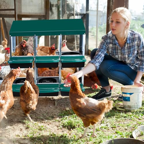 6-Hole Chicken Nesting Box with Removable Lid, Metal Chicken Coop with Roll Away Design/Easy Egg Collection/Ventilation Holes, for Chicken Coops, Duck Coops and Hens