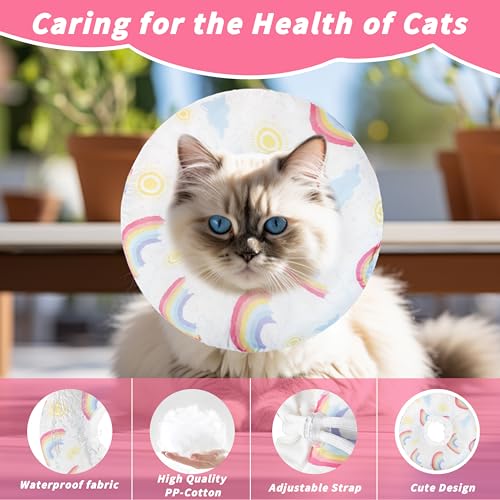 Soft Cat Cone Collar, Cute Cats Recovery Collar Suitable for Cats | Cat cone for Small, Medium, Large cat,Elizabethan Neck Collar for Cats After Surgery (Rainbow, Large) - color: Rainbow, size: Large