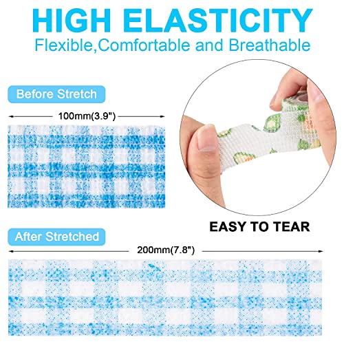 Bandage Wrap, 12Pcs Sweatproof and Waterproof Cute Vet Wrap, Elastic Non-Woven Cohesive Bandages for Ankle Sprains & Swelling