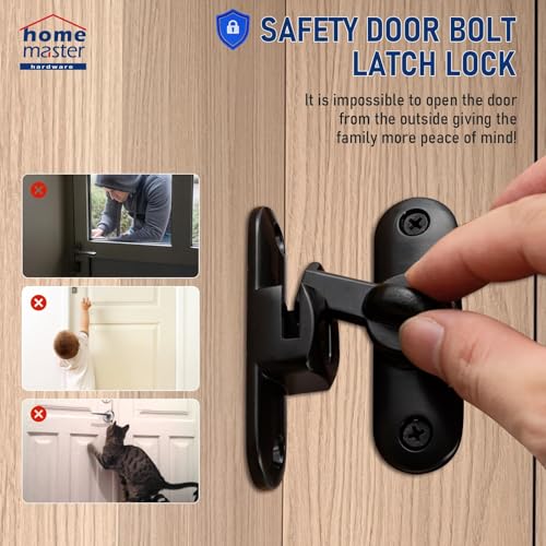 HOME MASTER HARDWARE 90/180 Degree Flip Barn Door Lock, Thickened Solid Gate Latches, Security Sliding Door Latch for Cabinets, Bathroom, Sliding Doors and Windows (Black, 1-Pack)
