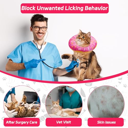 Seyezo Cat Cone Collar, Adjustable Cat Recovery Cone, Donut Pink, Large | Soft, Stop Licking, Cute Donut E Collar, After Surgery Elizabethan Protective Cone, Cat Neck Pillow - color: Donut Pink, size: Large