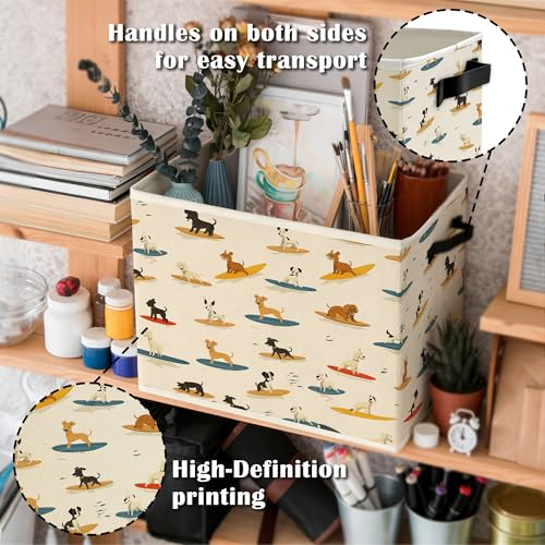 Funny Coastal Beach Surfing Dog Storage Bins Box with Handles, Dog Lovers Gifts, Surfing Gifts, Ocean Surf Puppy Collapsible Basket Organizer for Bathroom Bedroom Books Clothes - color: Color06