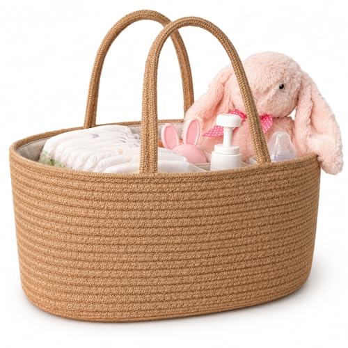 ABenkle Baby Diaper Caddy Organizer, Boho Jute Rope Nursery Storage Bin Changing Table Car Organizer for Storage Baby Diaper Wipes, Empty Basket for Baby Shower - color: Jute, size: Large