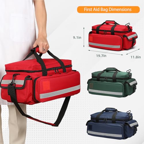 Medical Bag,First Aid Bag,First Responder Bag for Trauma,Emergency Medical Bag Organizer,Trauma Bag with Detachable Dividers for Nurses,Home Health Care, EMT(Bag Only) - color: Red