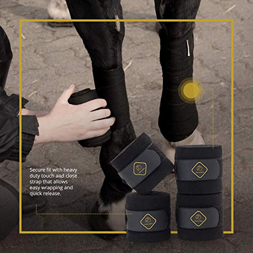 Classic Bandage for Horses, Distributes Pressure Evenly with Therapeutic Breathable Fleece Material, Stretchy, Provides, Leg Protection and Support - Black - (4 Units per Pack) - color: Black, size: 4 Pack