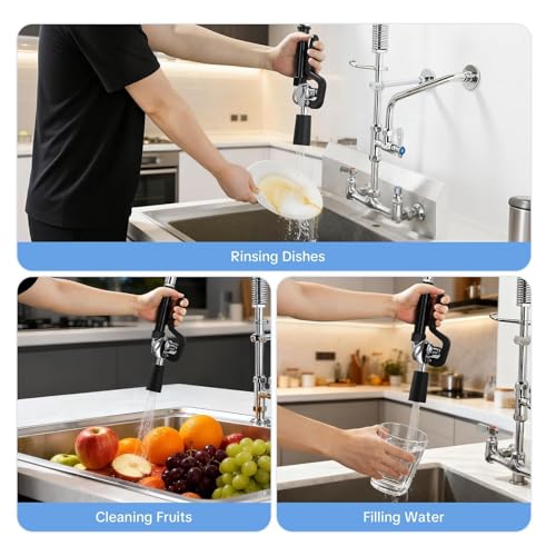 Pre Rinse Sprayer Commercial Sink Sprayer Head, Low Lead Spray Valve Dish Sprayer Nozzle with Ergonomic Handle, High Pressure Brass Faucet Parts for Commercial Kitchen faucet, Chrome Finished