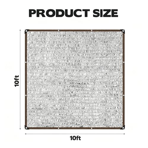 Aluminum Shade Cloth 10x10’, 80% Reflective Tarp Aluminum, Cools 10-20°F, Breathable Mesh Tarp with Grommets, Sunblock Netting Sun Shade Cover for RV, Tent, Garden, Car, Chicken Coop(Silver) - size: 10x10’