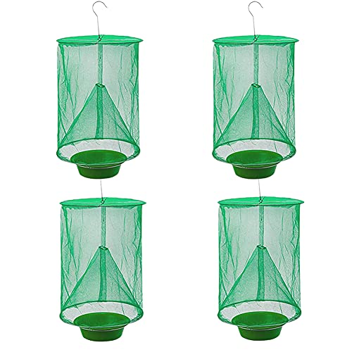 Ranch Fly Trap Outdoor Hanging Reusable with Fishing Apparatus | Food Bait Tray Catcher Cage for Indoor or Outdoor Family Farms, Park (4 Pack) - style: 4 pack