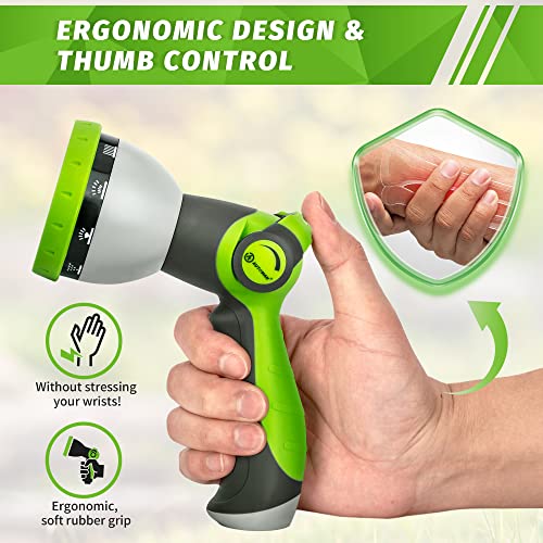 AUTOMAN Garden Hose Nozzle Sprayer - 10 Spray Patterns, Thumb Control On Off Valve, Durable Water Nozzle, Extra 4 Washers, for Watering Garden, Cleaning, Washing Car, Showering Pets Lawngreen - color: Lawngreen