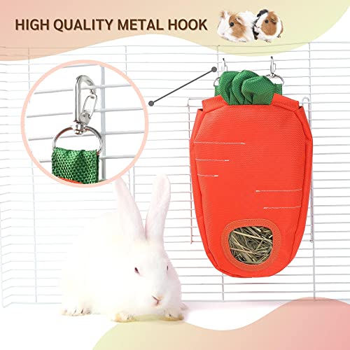 JanYoo Hay Feeder for Guinea Pigs Rabbit Food Dispensers Bag Rack Storage Manage Hanging Feeding Large Capacity 0.26lb - color: B-Carrot