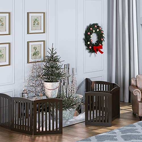 PAWLAND Wooden Freestanding Foldable Pet Gate for Dogs, 24 Inch H, 3 Panels | Dog Gate for Doorway, Stairs, the House, Step Over Fence Indoor, Extra Wide, Room Divider, Front Door, Hallway, Espresso - color: Espresso, size: 24" Height-3 Panel