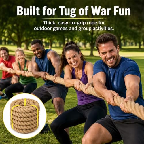 Natural Hemp Rope - 2 Inch x 100 Feet - Heavy Duty Jute Rope Manila Ropes for Docks, Nautical, Railings, Tug of War, Decorating - size: 2 in×100 ft