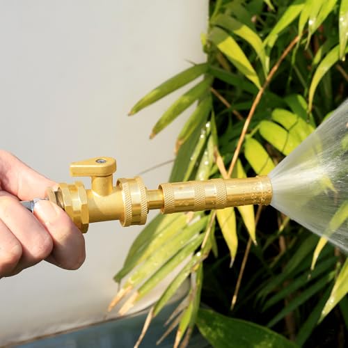Adjustable High Pressure Garden Hose Nozzle - Brass Sprayer with Ball Valve, 3/4 GHT Thread for Car Washing, Garden Watering & Heavy Duty Cleaning - color: Sprinkler+Nozzle+Valve A