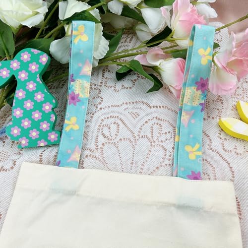 Easter Basket Bunny Canvas Tote Bag, 12.2x11 Inches, Natural Canvas, Hand-Carry, for Gift and Easter Egg Collection - color: C-pink