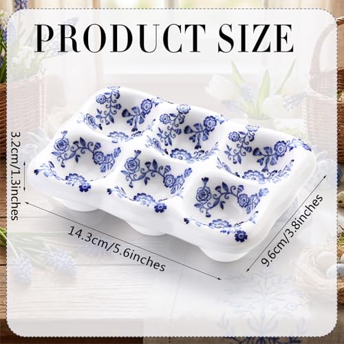 2 Pcs Ceramic Egg Tray 6 Cups Chinoiserie Eggs Holder Blue and White Porcelain Kitchen Counter Table Fridge Storage Accessory Blue Floral Spring Decoration for Housewarming Gift