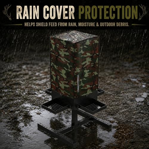 80 lbs Deer Feeder, Gravity Deer Feeder w/Adjustable Feed Outlet | 4 Feeding Tray, View Window, Weatherproof Camo Cover, Metal Deer Feeders for Woodland, Farm, Ranch & Hunting Grounds