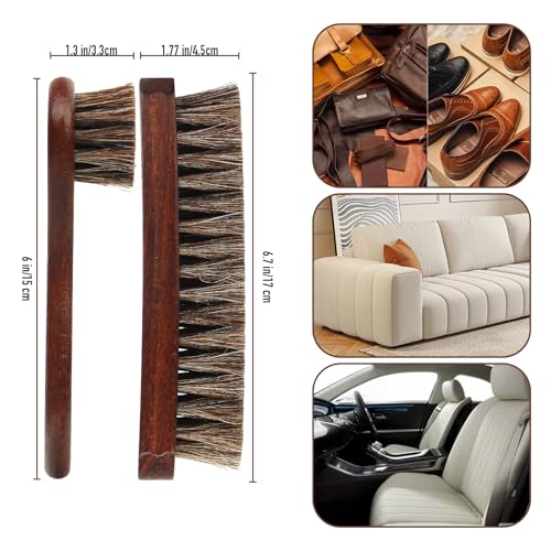 3-Piece 100% Horse Hair Shoe Brush Kit Premium Dauber Applicators Leather Care Cleaning Set with Polishing Brushes and Microfiber Cloth for Leather Suede Shoes Boots Bags Cars Cleaning Polishing