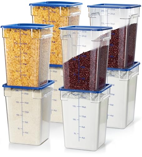 CURTA 8-Pack 22 Qt NSF Clear Polycarbonate Food Storage Containers with Blue Lids - Square, Commercial-Grade, Freezer & Dishwasher Safe, Stackable - color: 22.0 Qt 8-Pack(Blue Lids)