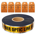 1000 Feet Caution Buried Fiber Optic Line Below Orange/Black Print Safety Tape with Above-Ground Caution Tag, 2 Inch x Foot 5 Mil, Detectable 2-Inch - style: Caution Buried Fiber Optic Line