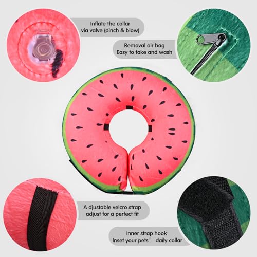 Inflatable Dog Cone Collar for After Surgery, Soft Adjustable Blow up Donut E-Collar for Small Medium Large Dog and Cats - color: Watermelon, size: X-Large (Neck: 18"-24")
