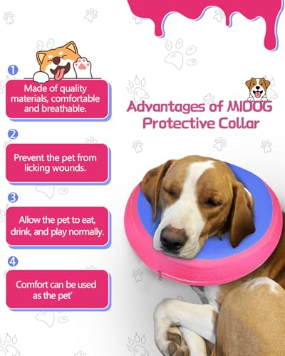 MIDOG Inflatable Dog Cone, Donut Recovery Collar After Surgery, X-Small | Soft inflatable donut e-collar; stops licking after surgery; pet eats & sees normally; neck 6-9 in (XS); not for chewers - color: PinkBlue, size: X-small (Neck:6"-9")