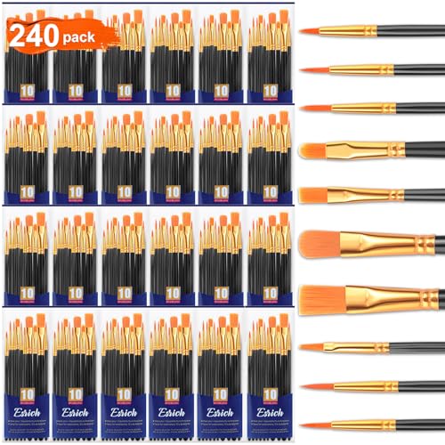 ESRICH 240PCS Paint Brushes, Paint Brush for Acrylic Painting | Artist Paintbrushes for Oil Watercolor, Body Face Rock Canvas, Small Paint Brushes for Kids, Black - color: Black, size: 240