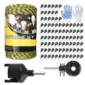 Upgraded Electric Fence Poly Wire 656 Feet 200 Meters and 100 Pcs Black Electric Fence Insulator Screw-in Insulator Fence Ring Wood Post with 1 Pcs Insulator Socket Tool - size: 656 Feet Wire/100 Insulator