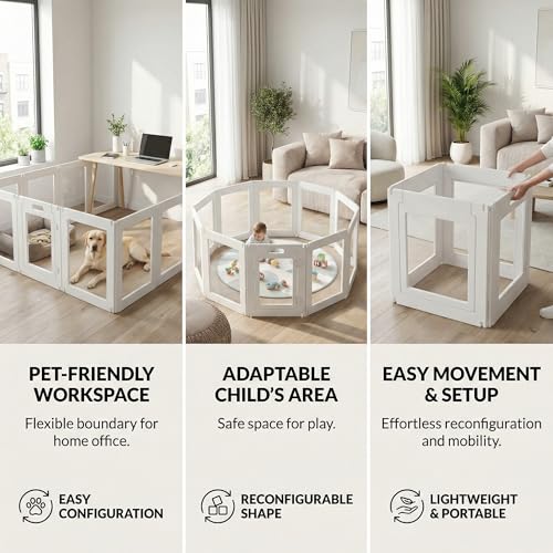10Pcs Free Angle Plastic Dog Playpen, All-in-One Assemble Playpen Divider, Durable Safety Play Pen Indoors, Puppy, Cat, Small Animal (White, 59.06" × 39.37" × 23.6")