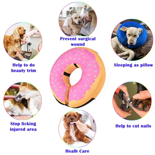 Inflatable Dog Cone Collar for After Surgery, Doggie Neck Blow up Donut Recovery ECollar, Soft Adjustable Dog Cone for Small Medium Large Dogs and Cats - color: Yellow/Pink Cheese, size: Small (Neck: 6"-11")