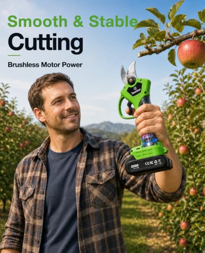 TaskStar Electric Pruning Shears Cordless: 1.4" Cutting Power Pruner with 2000mAh Battery, Brushless Motor, SK5 Blade, 2 Modes Battery Powered Branch Cutter for Garden Tree Trimming & Yard Care - color: Green