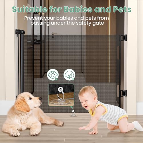 HAMOPY Retractable Baby Gates, 33" Tall, Extends up to 71" Extra Wide Baby Gate, Durable Auto-Lock Mesh Dog Gate, Pets and Child Safety Gates for Stairs, Doorways, Hallways, Indoor, Outdoor(Black) - color: Bk