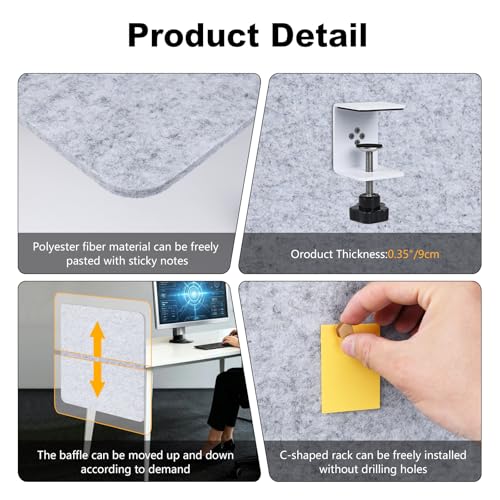 Desk Divider 2 Pcs Desk Privacy Panel 23.6'' x 23.6'',Acoustic Sound Absorbing and Noise Reducing Desk Partition for Office Desk,Clamp-on Desk Divider Partition with Adjustable Universal Base - size: 23.6''L x 23.6''W