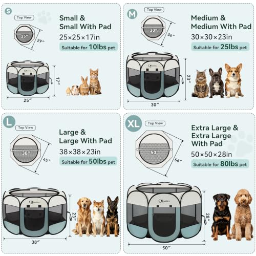 Siedihit Dog Cat Playpen, Puppy Pet Playpen Indoor for Small Dog Crate Tent Cage Outdoor, Portable Pop Up Dogs Enclosure Kennel with Carrying Case for Dogs/Cats/Rabbits(Grey, Small - color: Grey