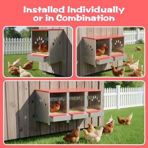Chicken Nesting Boxes 3 Hole, Large Metal Hen Laying Box with Swing Perch | Roll Away Egg Collection, Wall Mountable with Vented Holds for Chickens Ducks Birds - size: 12.2"L x 9.9"W x 15.4"H