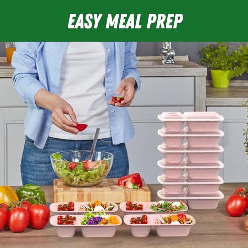 Dealusy 50 Pack 28 oz Meal Prep Containers with Lids 2-Compartment, Pink | Sturdy Leakproof & Food Safe, Microwave, Freezer, Dishwasher Safe Prep Containers, To Go Take Out Plastic Food Storage - color: Pink