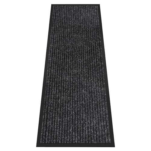 Front Door Mat Outside Entrance, Dirt Trapper Doormat 72" x 24" | Non Slip Indoor Outdoor Welcome Mat for Entryway, Absorbent Commercial Floor Mat for High Traffic Area, All Weather, Black - color: Black Striped, size: 2' x 6' (Rectangular)
