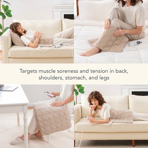 Berkshire Blanket Weighted Heating Pad - 12"x24" Electric Heat Wrap with 10 Heat Settings & Auto Shut Off - Soothing Heat Wrap for Back, Neck, Shoulders, Legs, Abdomen - Machine Washable & Portable - color: Grain, size: 12" x 24"