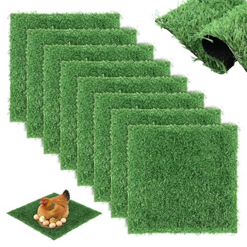8 Pack Chicken Nesting Pads 12''x12'', Washable Chicken Coop Laying Mats, Reusable Artificial Grass Box Liners for Hen Coop Egg Duck Chicks Goose, Pets Indoor Outdoor Green ﻿