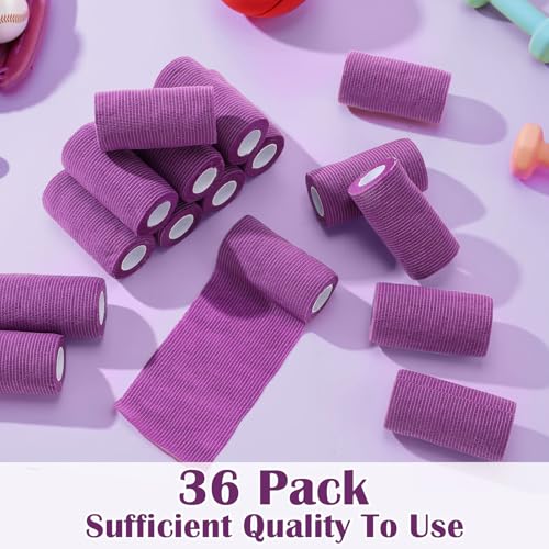 Treela 36 Pcs Self Adherent Bandage 4" X 5 Yard Wrap Breathable | Cohesive Bandage Elastic Adhesive Tape for Stretch Athletic Sports Wrist Ankle - color: Purple, size: 4" X 5 Yard