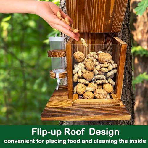 LSCQYYCC-Squirrel Feeder, Squirrel Picnic Table Feeder with Water Feeder, Wooden Squirrel Feeders for Outside, Squirrel House for Corn Peanut