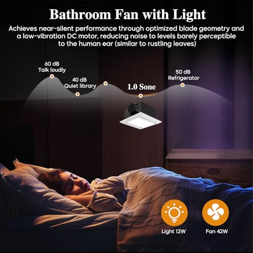 12" Bathroom Exhaust Fan with Light, All-aluminum alloy-S | Ultra Quiet Ventilation Fan Combo, 1.0 Sone, 220CFM, 10"x10" Mount - color: All-aluminum alloy-S