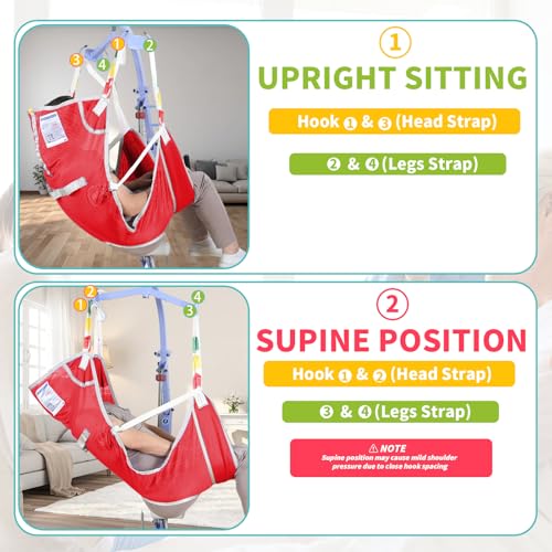 EZ Assistive Patient Lift Sling with Commode - Patient Lifting Slings for Transfer - Medical Full Body Straps for Elderly, Disabled,Nursing,Caregiver - SWL 500 lbs (Small-Red-1 PC) - size: Small-Red-1 PC