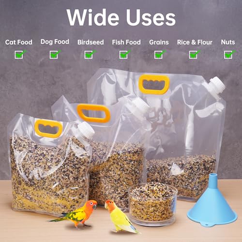 NiHome Bird Seed Storage Container, 3 Pack Airtight BPA Free, 10L/5L/2.5L | Portable Dispenser For Sunflower, Thistle, Nuts, Wild Bird Pet Food. Funnel, Handle & Spout For Indoor & Outdoor Use