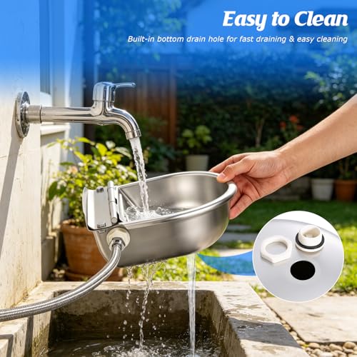 Automatic Chicken Waterer Stainless Steel with Drainage Hole | with Float Valve, Extended Pipe, Replacement Valve, Outdoor Auto Self Filling Water Bowl for Chicken,Duck,Geese, Poultry