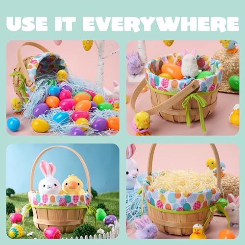 JOYIN Easter Wooden Basket with Liner, Portable Wood Buckets with Folding Handle, Easter Eggs Candies Party Favor Storage Container, Empty Gift Basket for Egg Hunt, Kids Party Treats & Picnic