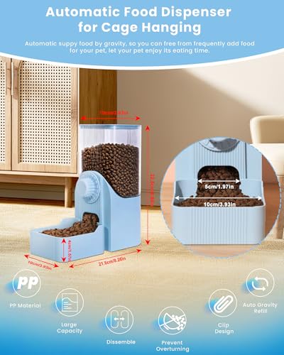 Hanging Automatic Pet Food Dispenser, 54oz Large Capacity Pet Feeder, Auto Gravity Cage Hanging Food Bowl for Small Dog Cat Rabbit Ferret Guinea Pig Hedgehog Chinchillas (Blue) - color: Blue